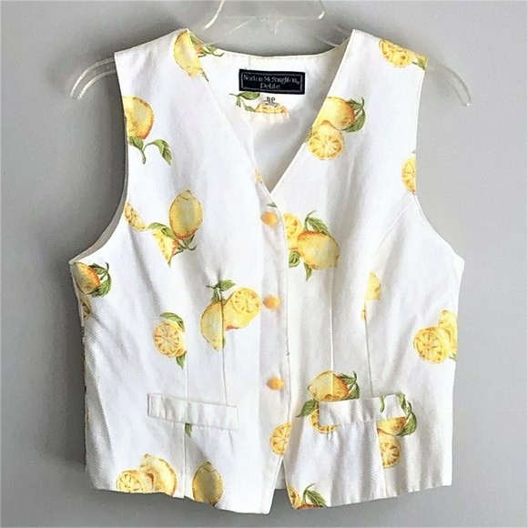 Vintage 90s Y2K Norton McNaughton Waffle Cotton White Lemon Vest - Size 8P - Picture 2 of 10